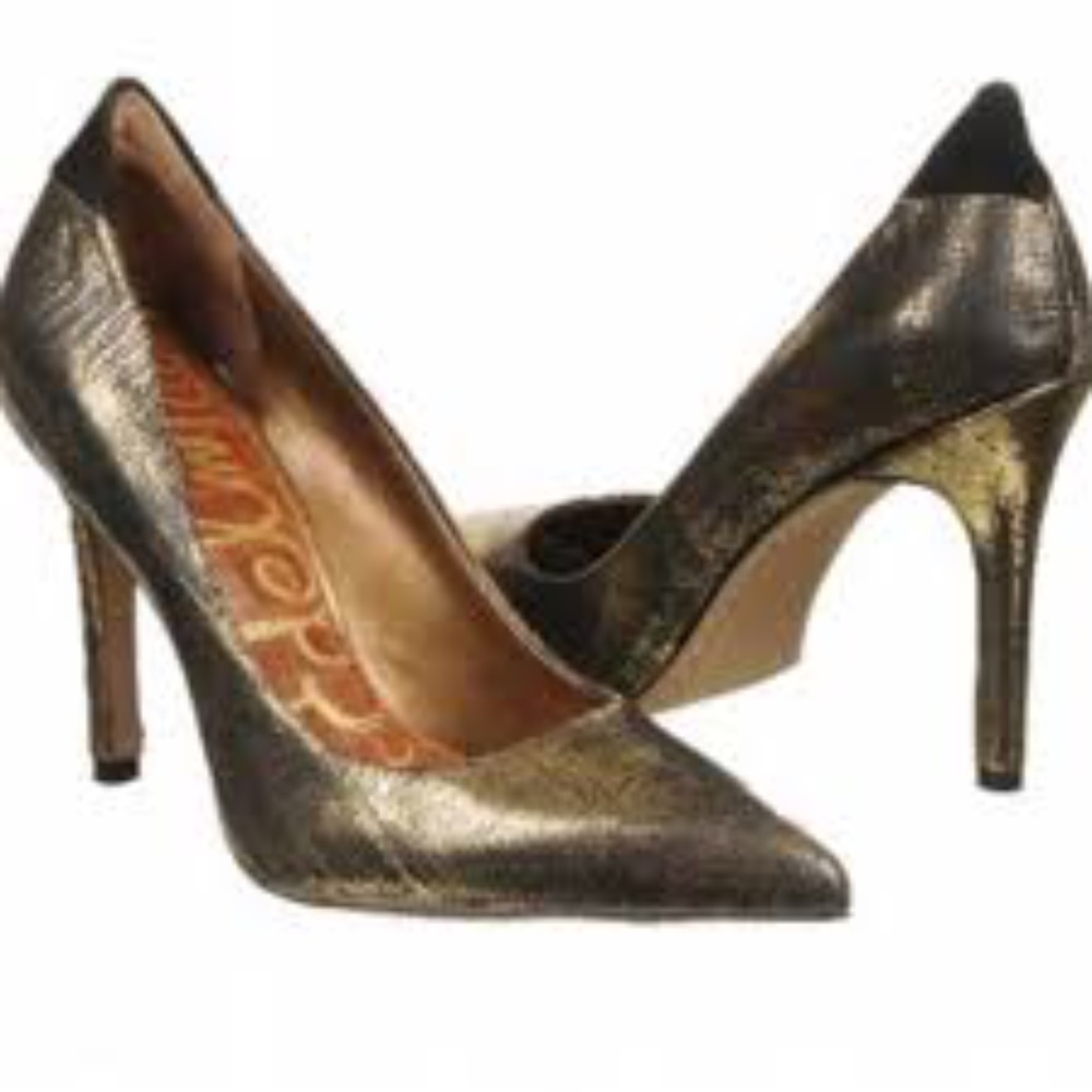 NIB SAM EDELMAN HIGH HEELS 💯% LEATHER METALLIC PUMPS POINT TOE 8.5 M